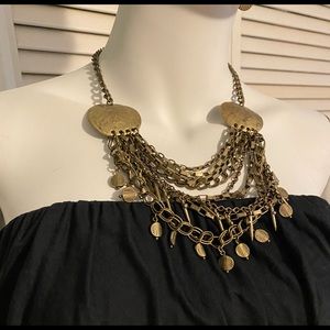 Chico's Gold Medallion Necklace with Cascading Chains Medieval Renaissan…